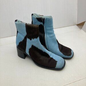 Vtg 1990s FREE LANCE FRANCE square toe blue spotted pony hair womens shoes sz 36